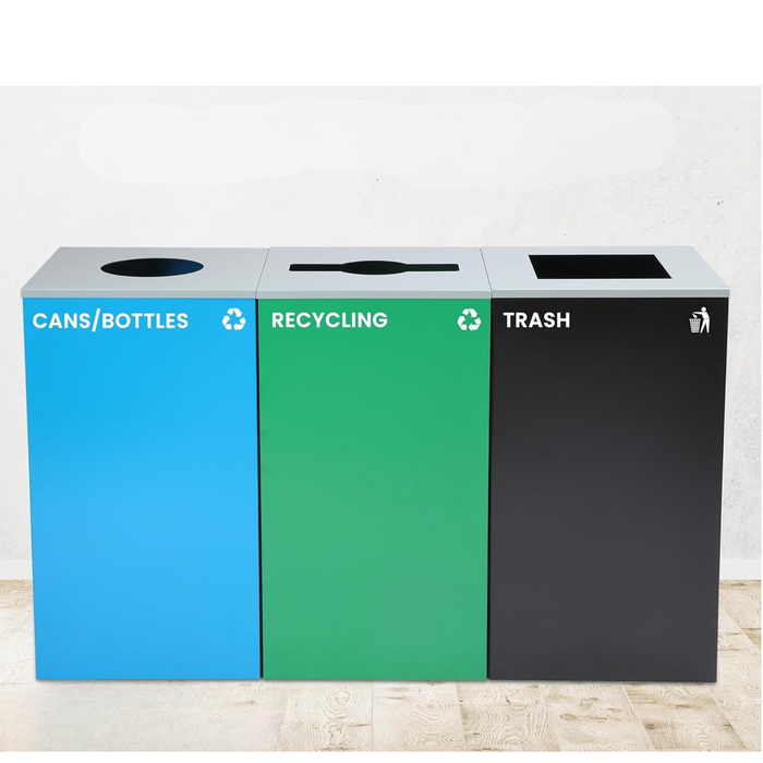 Alpine Indoor Recycling Bin -Commercial Trash Can Recycling Station Combo Metal, Large, Black, Blue, Green