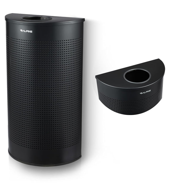 Alpine Perforated Half-Round Waste Bin, Black Matte, 12 Gallon