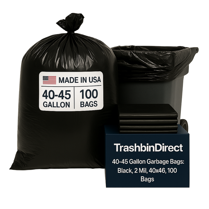 40-45 Gallon Garbage Bags: Black, 2 Mil, 40x46, 100 Bags.