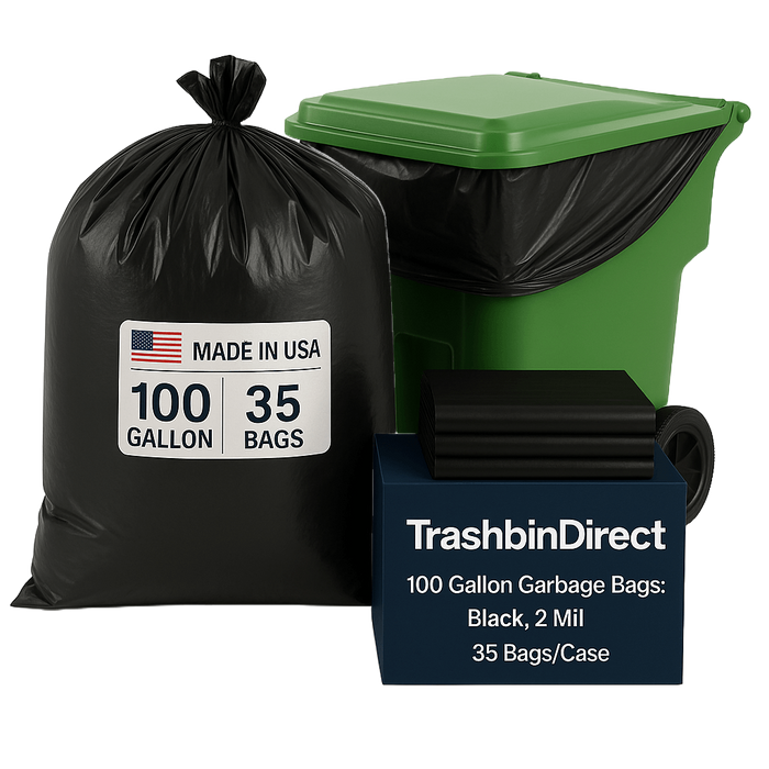 100 Gallon Garbage Bags: Black, 2 Mil, 67x79, 35 Bags/Case.