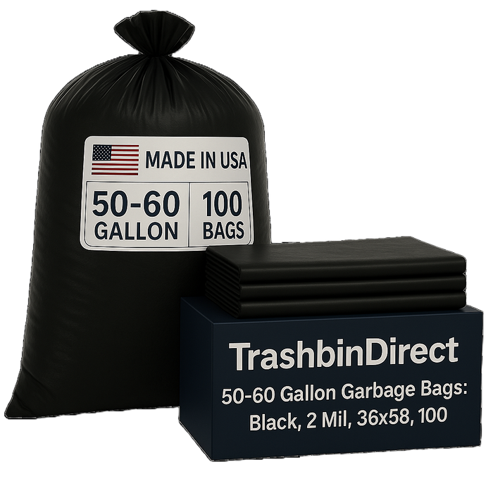 50-60 Gallon Garbage Bags: Black, 2 Mil, 36x58, 100 Bags.