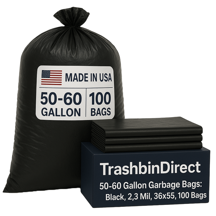 50-60 Gallon Garbage Bags: Black, 2.3 MIL, 36x55, 100 Bags.