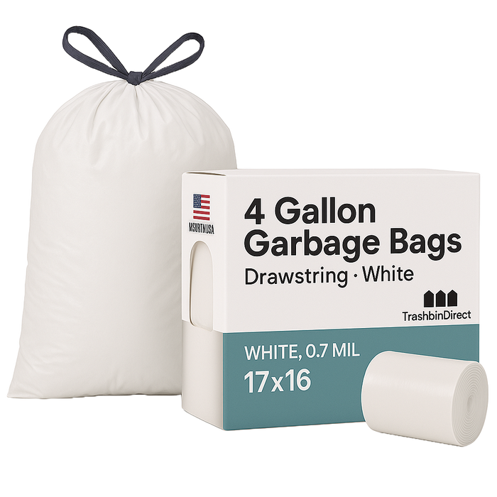 4 Gallon Garbage Bags, Drawstring: White, .7 MIL, 17x16, Select Case.