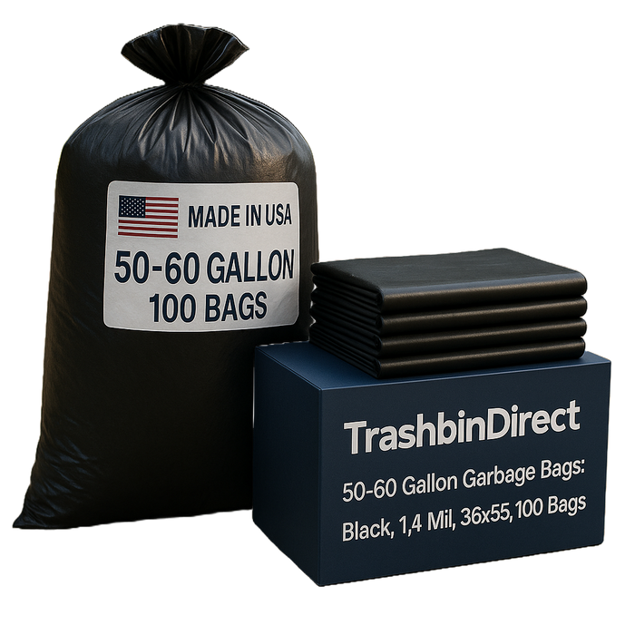 50-60 Gallon Garbage Bags: Black, 1.4 MIL, 36x55, 100 Bags.