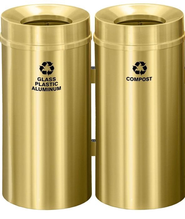 Glaro Value 16-Gallon Dual-Stream Modular Trash Can in Satin Brass Recycling Station