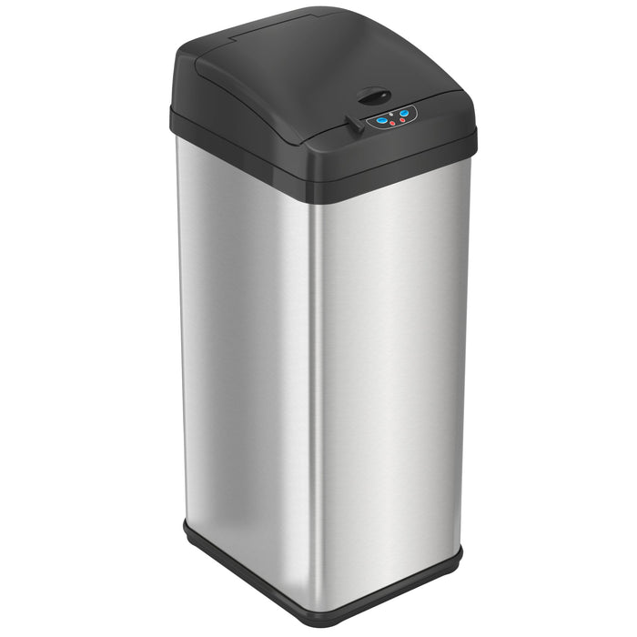 HLS Commercial 13 Gallon Stainless Steel Rectangular Sensor Commercial Trash Can with Odor Filter