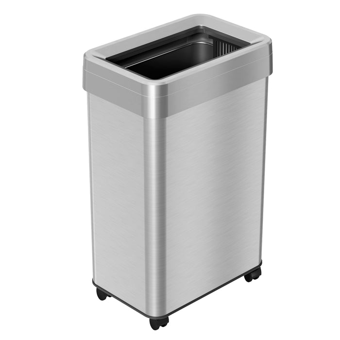 HLS Commercial 16 Gallon / 61 Liter Rectangular Stainless Steel Open Top Commercial Trash Can with Wheels and Dual Odor Filters