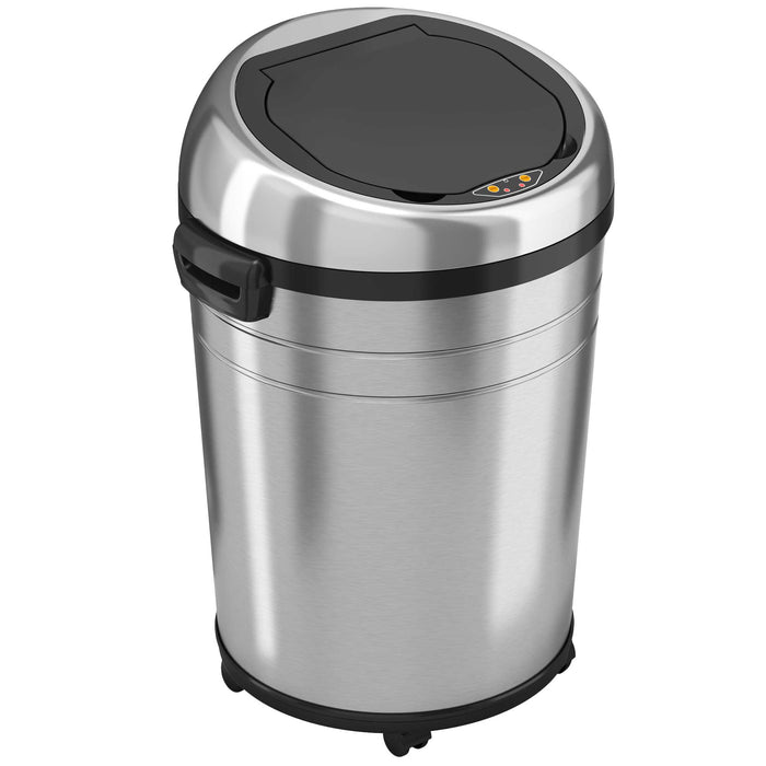 HLS Commercial 18 Gallon / 68 Liter Stainless Steel Extra Large Round Sensor Commercial Trash Can with Wheels and Dual Odor Filters