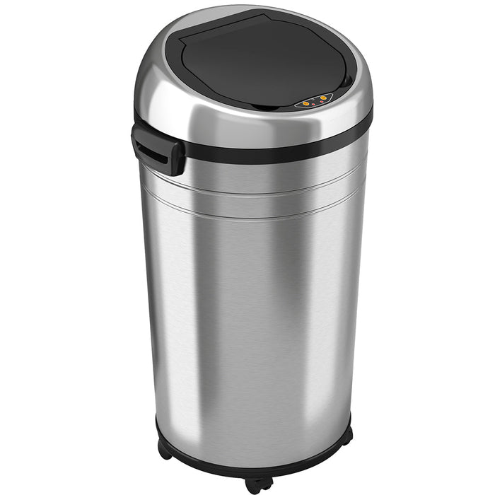 HLS Commercial 23 Gallon / 87 Liters Stainless Steel Extra Large Round Sensor Commercial Trash Can with Wheels and Dual Odor Filters