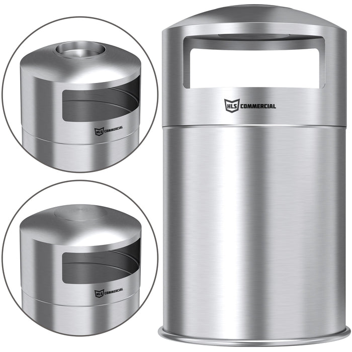 HLS Commercial 50 Gallon / 189 Liter Indoor Dual Side-Entry Stainless Steel Round Commercial Trash Can with Removable Ashtray