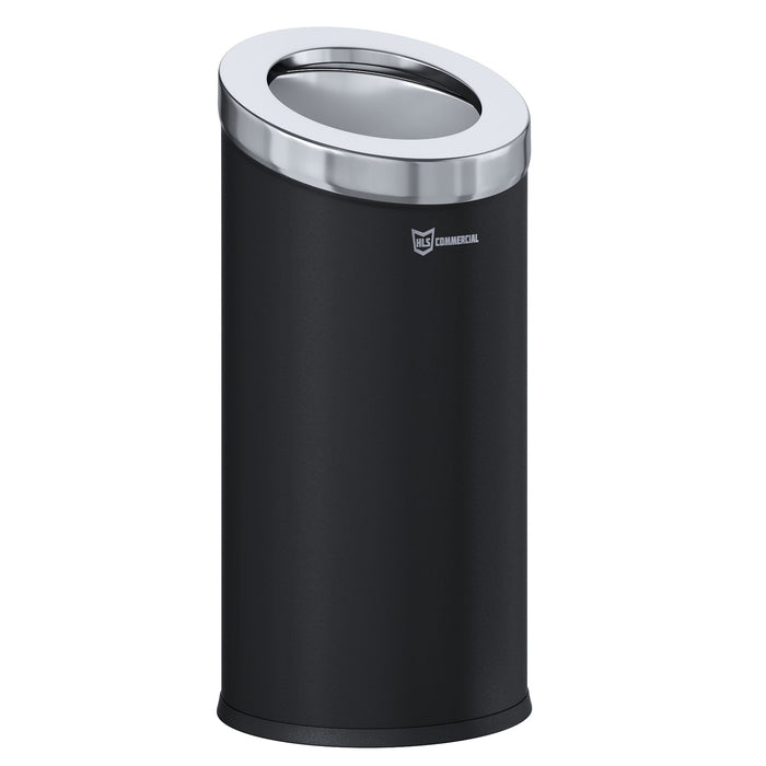 HLS Commercial 15 Gallon / 56.5 Liter Black Powder-Coated Steel Round Beveled Open Top Commercial Trash Can with Removable Inner Bucket