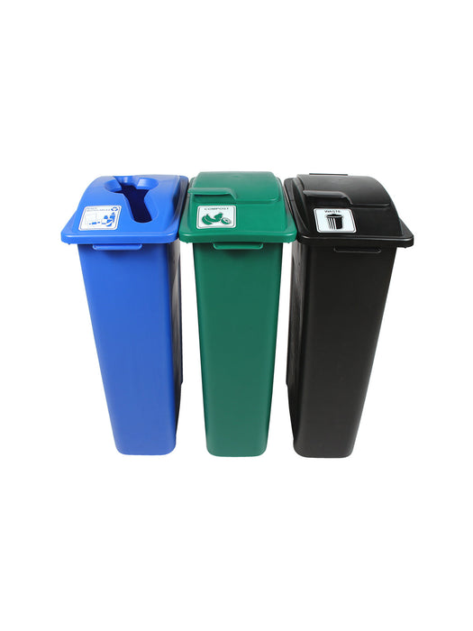 Busch Systems WASTE WATCHER - Triple - Kit - Mixed Recyclables-Compost-Waste - Mixed-Solid Lift-Solid Lift - Blue-Green-Black