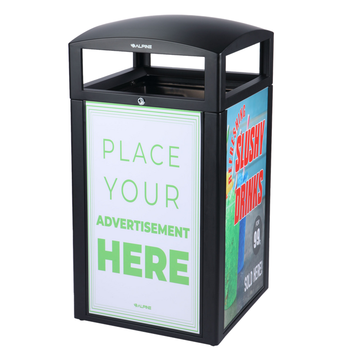 Alpine All-Weather Trash Container w/ Advertisement Panels, Grey Stone
