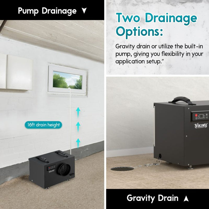 XPOWER Viking BD-65 120-Pint Commercial Dehumidifier with Pump & Drain Hose – Crawlspace, Basement, Attic Use