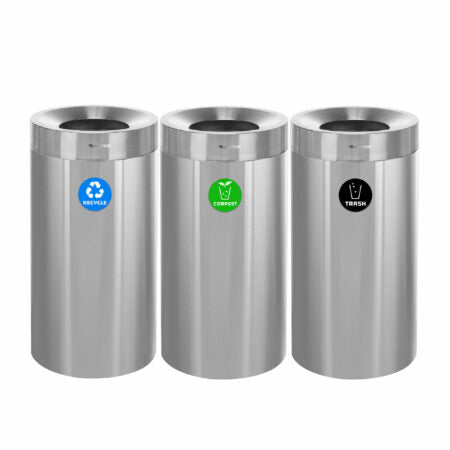 Alpine Open Top Stainless Steel Trash Receptacle, Triple, 81 Gallon