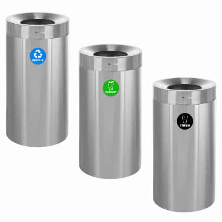 Alpine Open Top Stainless Steel Trash Receptacle, Triple, 81 Gallon