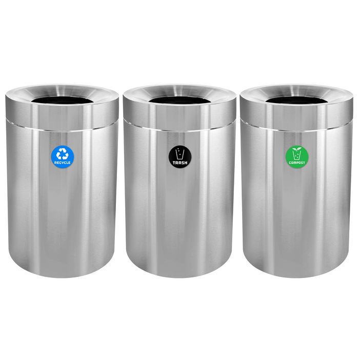 Alpine 50 Gallon Open Top Stainless Steel Trash Receptacle - Triple Bin