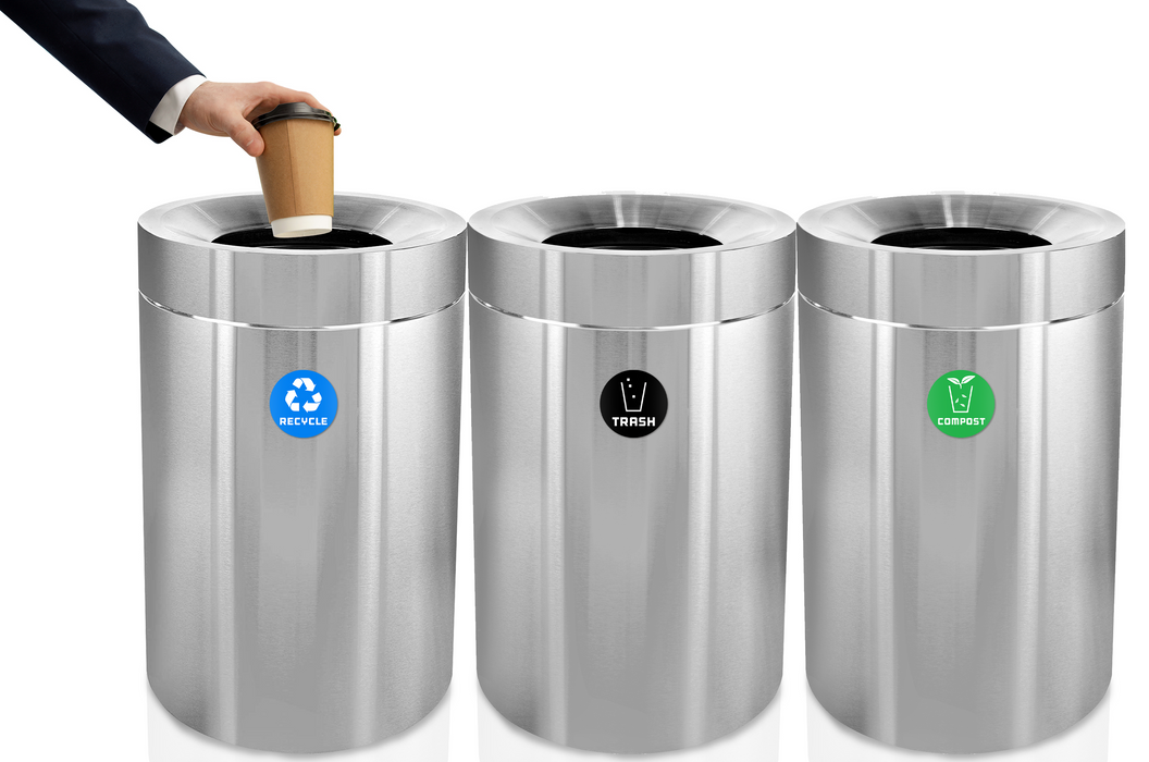 Alpine 50 Gallon Open Top Stainless Steel Trash Receptacle - Triple Bin