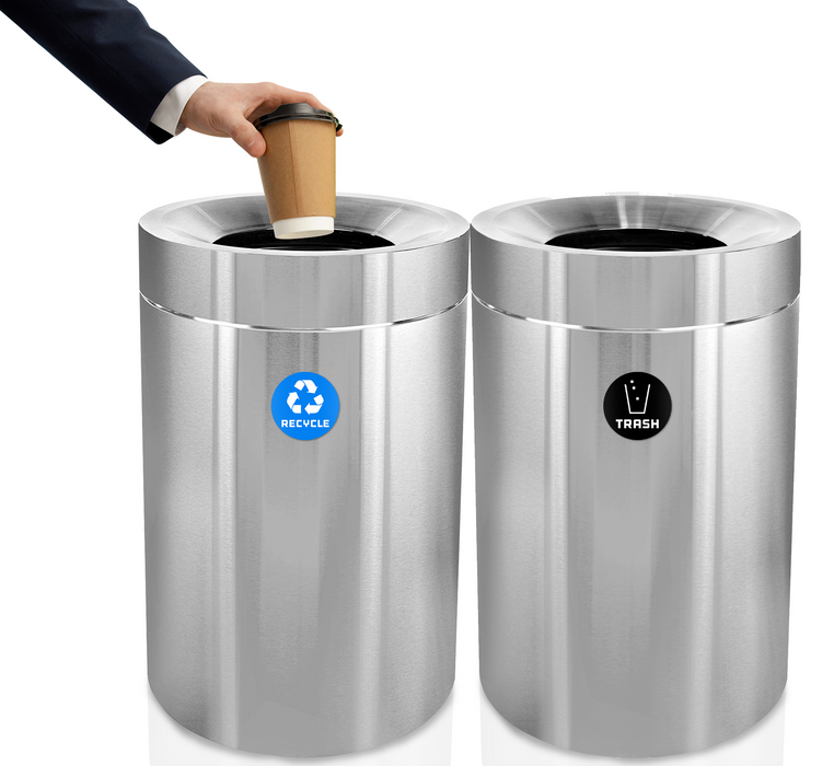 Alpine 50 Gallon Open Top Stainless Steel Trash Receptacle - Double Bin