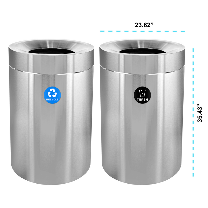 Alpine 50 Gallon Open Top Stainless Steel Trash Receptacle - Double Bin