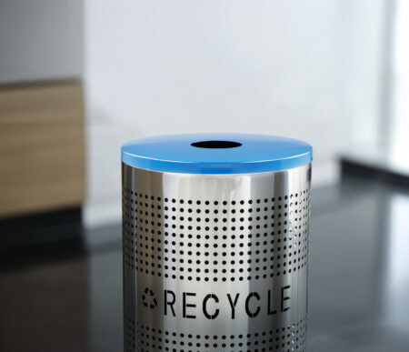 Alpine Perforated Trash Can w/ Blue Lid, Stainless Steel, 26 Gallon