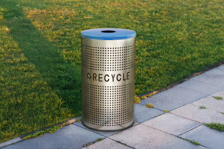 Alpine Perforated Trash Can w/ Blue Lid, Stainless Steel, 26 Gallon