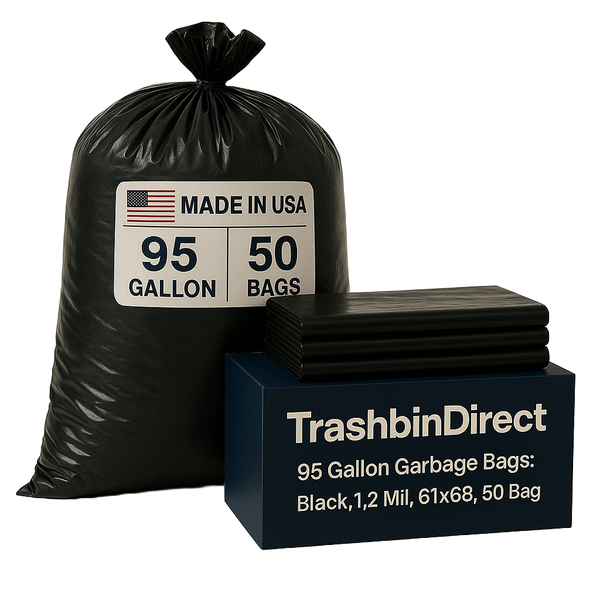 95 Gallon Garbage Bags: Black, 1.2 Mil, 61x68, 50 Bags.