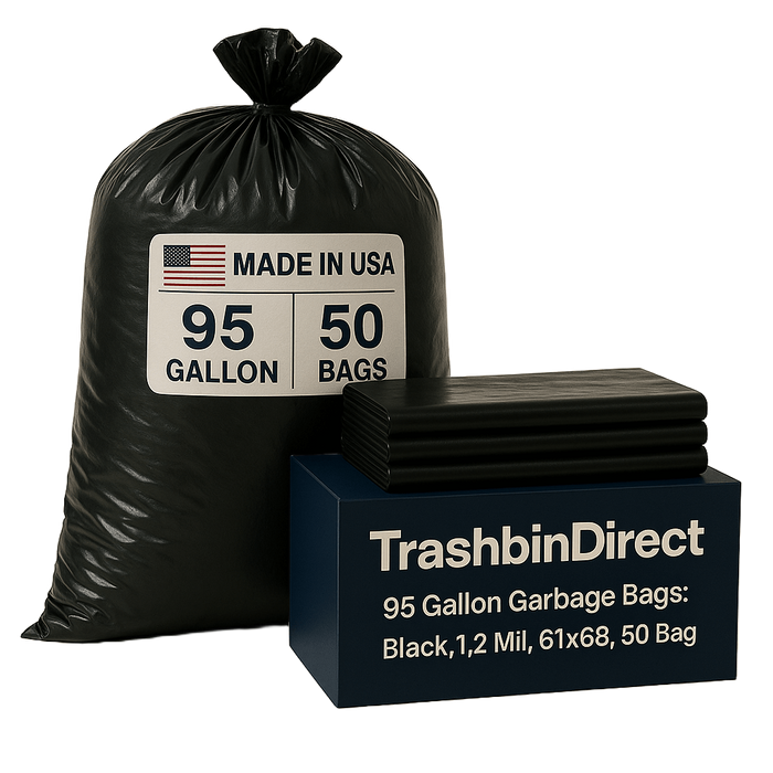 95 Gallon Garbage Bags: Black, 1.2 Mil, 61x68, 50 Bags.