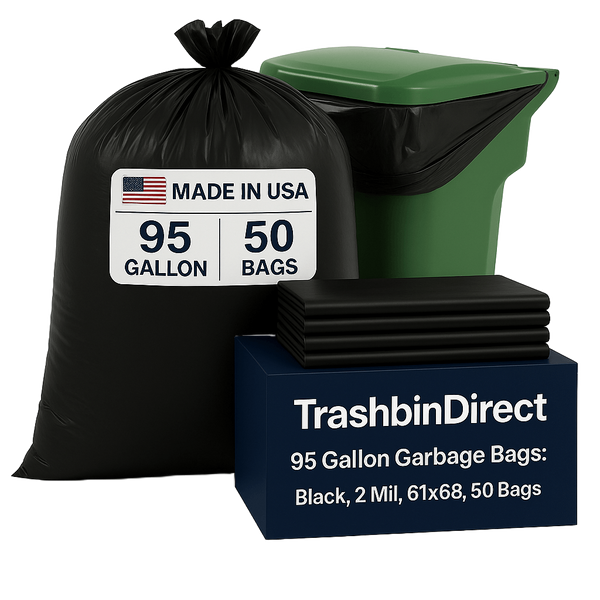 95 Gallon Garbage Bags: Black, 2 Mil, 61x68, 50 Bags/Case.