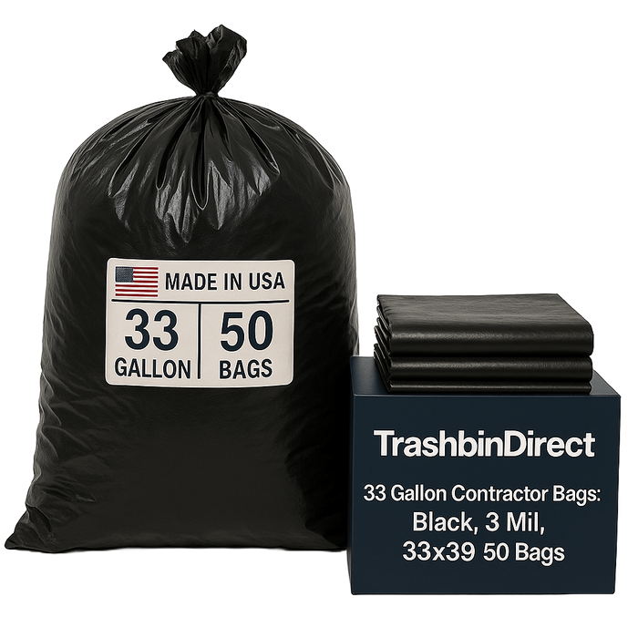 33 Gallon Contractor Bags: Black, 3 Mil, 33x39 50 Bags.