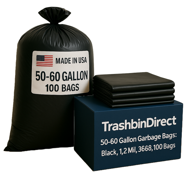 50-60 Gallon Garbage Bags: Black, 1.2 Mil, 36x58, 100 Bags.