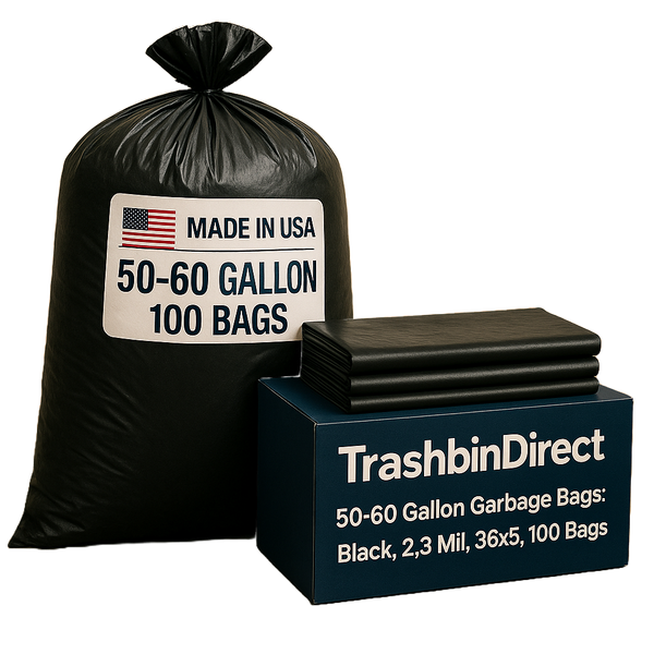 50-60 Gallon Garbage Bags: Black, 2.3 Mil, 36x58, 100 Bags.