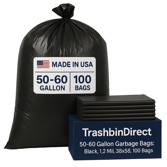 50-60 Gallon Garbage Bags: Black, 1.2 Mil, 38x58, 100 Bags.