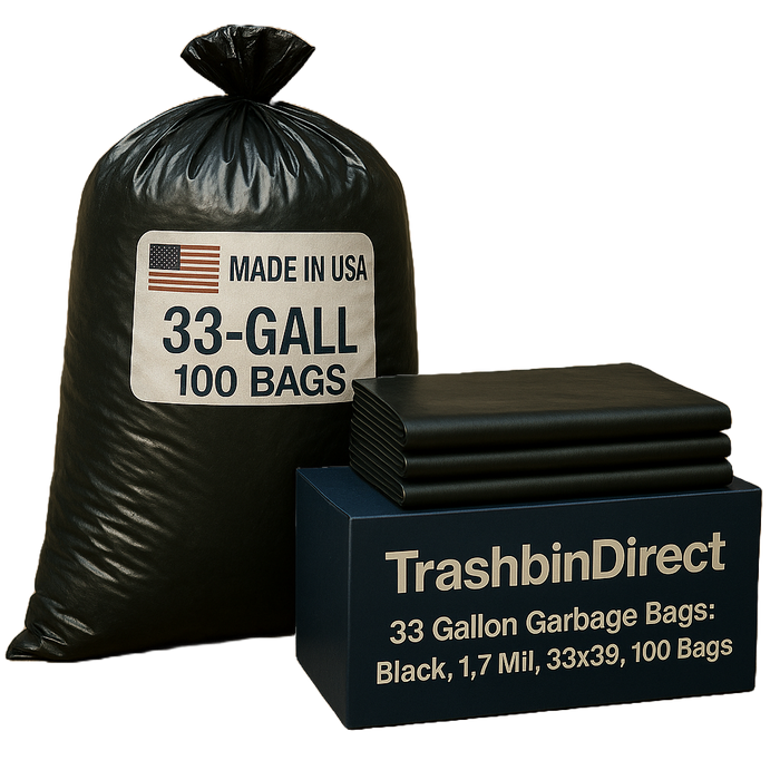 33 Gallon Garbage Bags: Black, 1.7 MIL, 33x39, 100 Bags.
