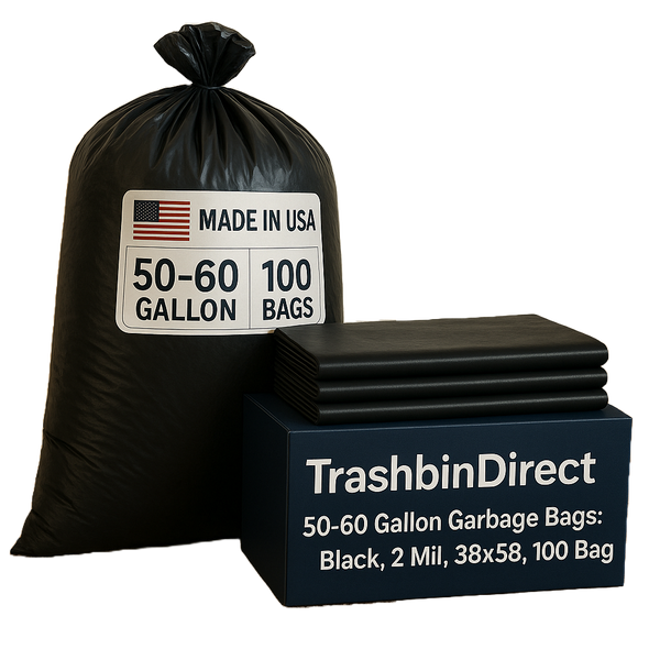 50-60 Gallon Garbage Bags: Black, 2 Mil, 38x58, 100 Bags.