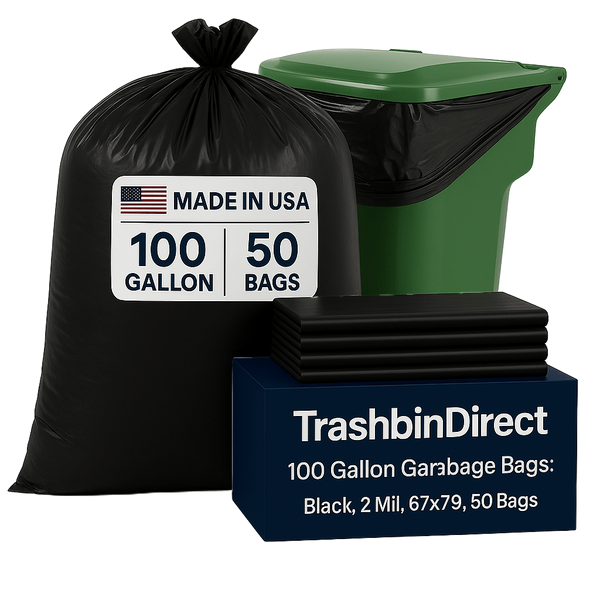 100 Gallon Garbage Bags: Black, 2 Mil, 67x79, 50 Bags/Case.