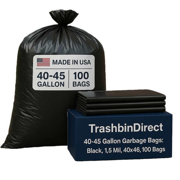 40-45 Gallon Garbage Bags: Black, 1.5 Mil, 40x46, 100 Bags.