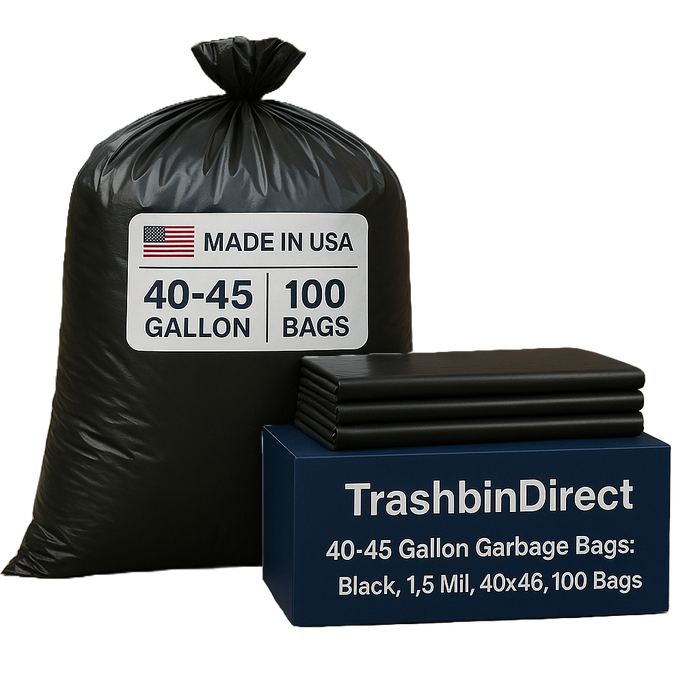 40-45 Gallon Garbage Bags: Black, 1.5 Mil, 40x46, 100 Bags.