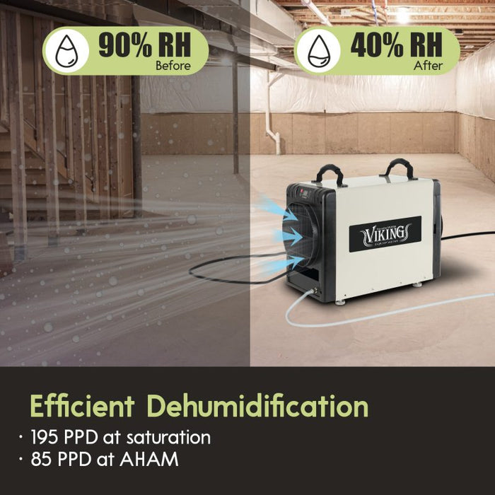 XPOWER Viking BD-90P 195-Pint Commercial Dehumidifier for Crawlspace, Basement, Attic & Garage – Stainless Steel