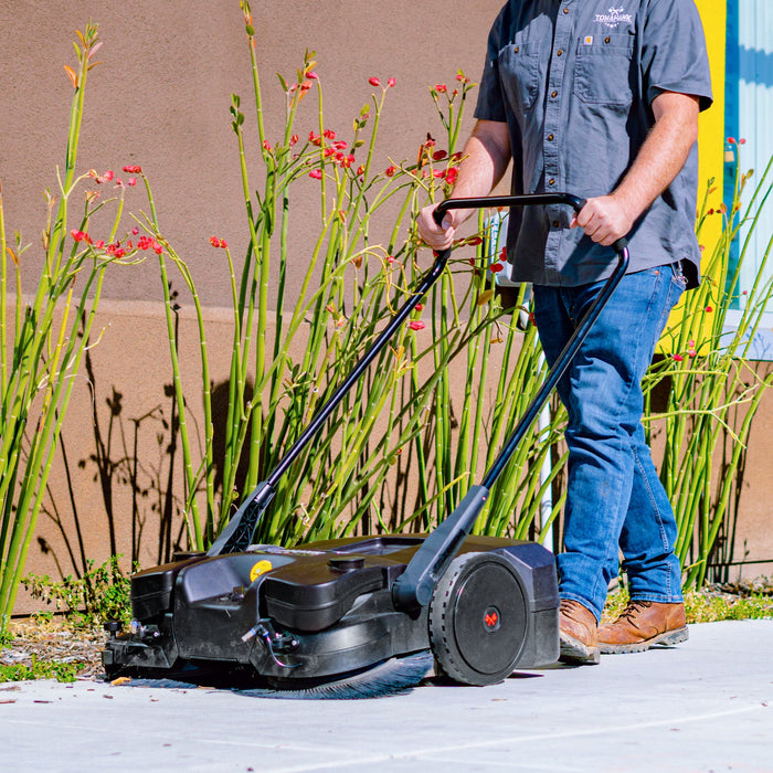 Tomahawk 30" Battery Powered Push Sweeper with Triple Power Brooms Electric Drive and Dust Suppression eTOS30