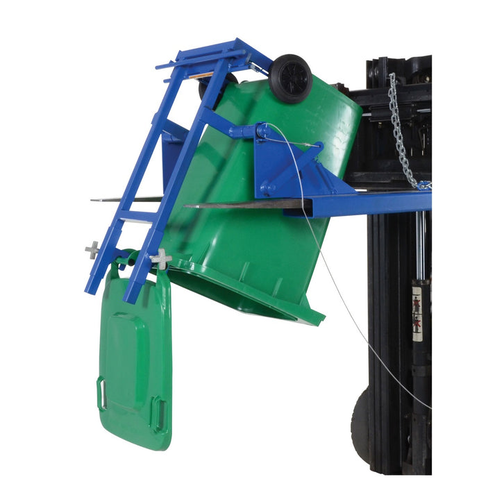 Vestil FM-T-DUMP Fork Mount Trash Can Dumper 1K Capacity Blue FM-T-DUMP