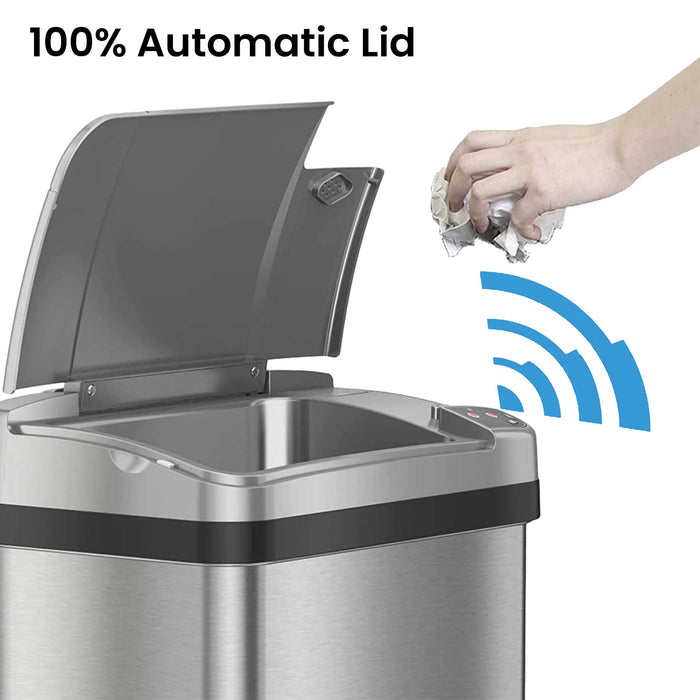 HLS Commercial 4 Gallon / 15 Liter Stainless Steel Rectangular Sensor Commercial Trash Can with Odor Filter and Fragrance Cartridge