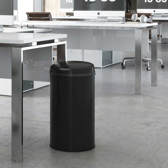 HLS Commercial 8 Gallon / 30 Liter Black Stainless Steel Round Sensor Commercial Trash Can with Odor Filter