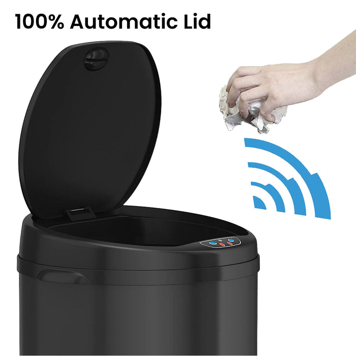 HLS Commercial 8 Gallon / 30 Liter Black Stainless Steel Round Sensor Commercial Trash Can with Odor Filter
