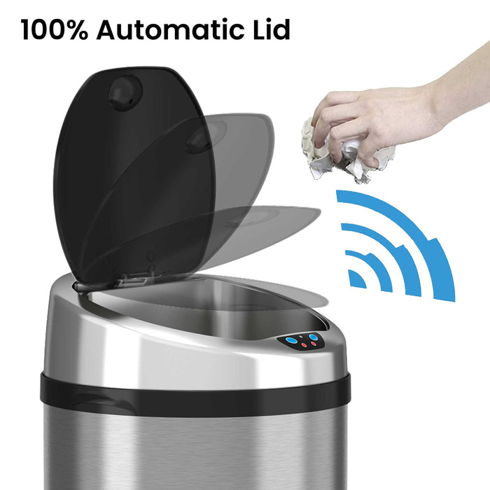 HLS Commercial 8 Gallon / 30 Liter Round Stainless Steel Sensor Commercial Trash Can with Odor Filter