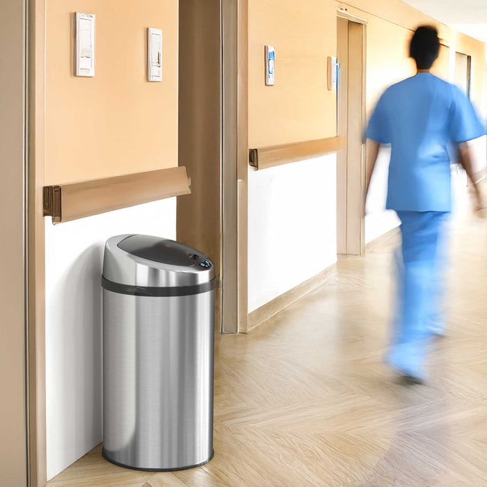 HLS Commercial 8 Gallon / 30 Liter Round Stainless Steel Sensor Commercial Trash Can with Odor Filter