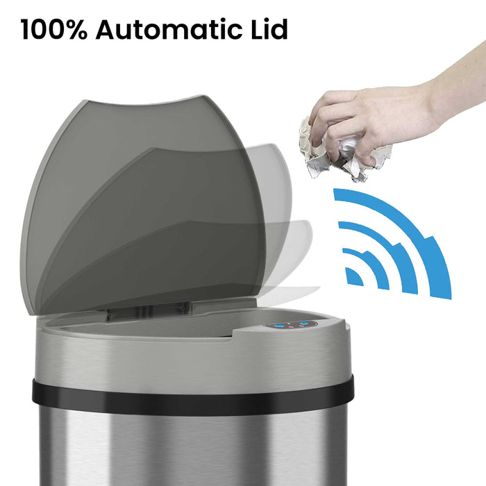 HLS Commercial 13 Gallon Stainless Steel Semi-Round Sensor Commercial Trash Can with Odor Filter