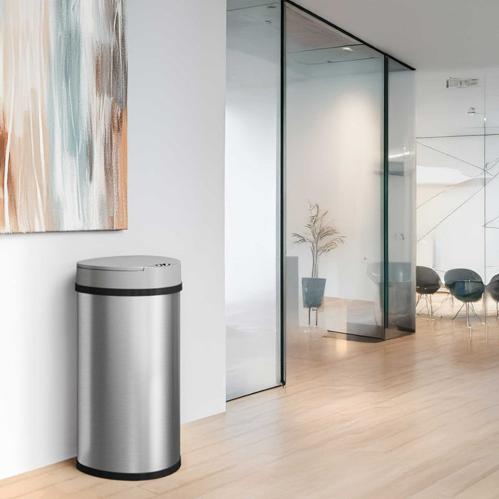 HLS Commercial 13 Gallon Stainless Steel Semi-Round Sensor Commercial Trash Can with Odor Filter