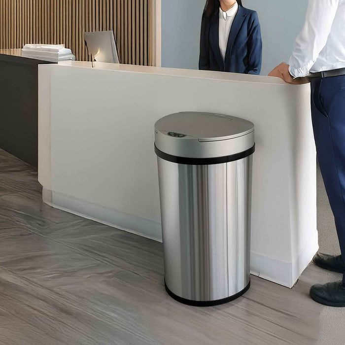 HLS Commercial 13 Gallon Stainless Steel Semi-Round Sensor Commercial Trash Can with Odor Filter