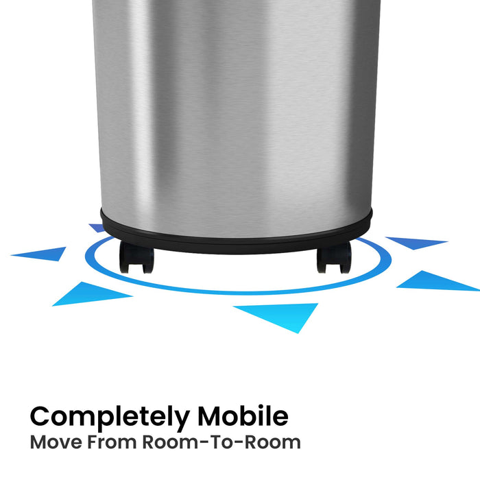 HLS Commercial 23 Gallon / 87 Liters Stainless Steel Extra Large Round Sensor Commercial Trash Can with Wheels and Dual Odor Filters